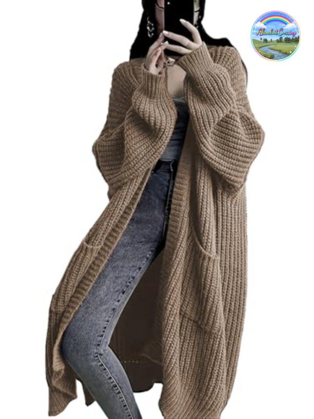 Women's Long Open Front Cardigan Sweater Duster with Pockets Chunky Cable Knit